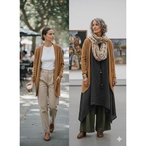 BP Nordstrom Lagenlook Cardigan Camel Tan Open Front Duster Artsy Pockets S